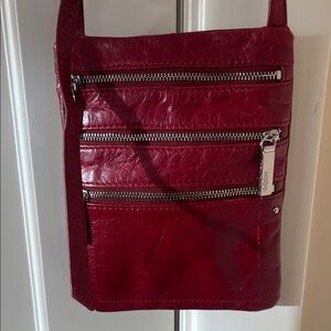 Hobo Burgundy Leather Crossbody Bag 3 Zippered Pockets